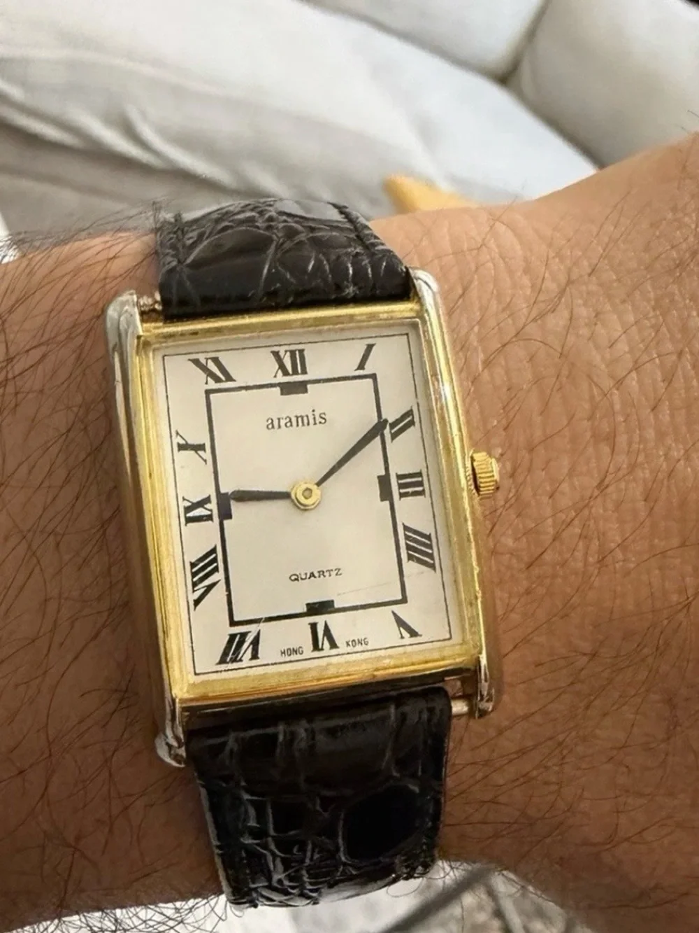 Vintage Aramis Quartz Tank Watch - Gold Plated Roman Numeral Dress Unisex Watch